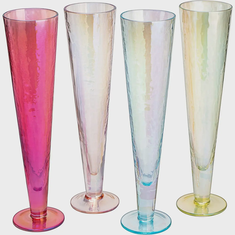 Tall V-Shaped Multicolor Beautiful Champagne Flutes 10" Stem