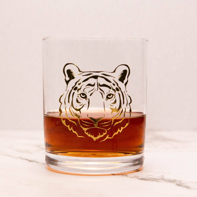 Tiger Rocks Glass Gift Set   Clear/Gold   13oz