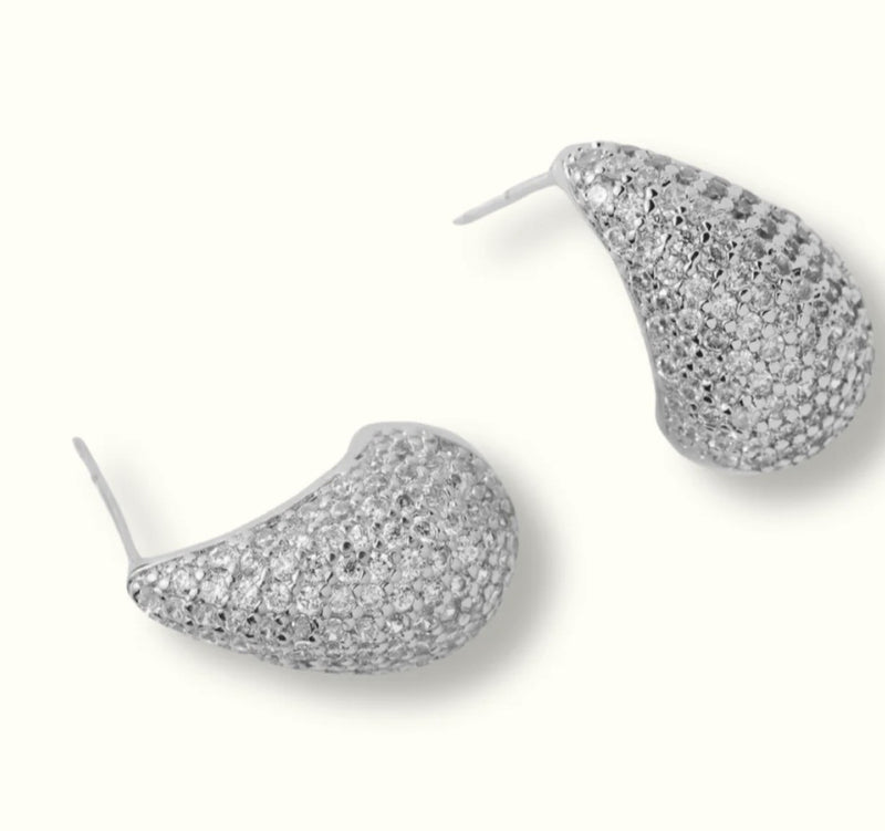 Silver Pave Teardrop Hoops