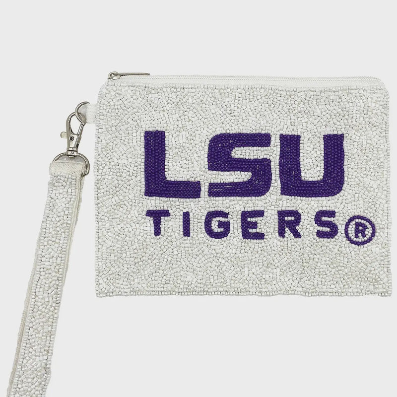 LSU Tigers Beaded Wristlet | White